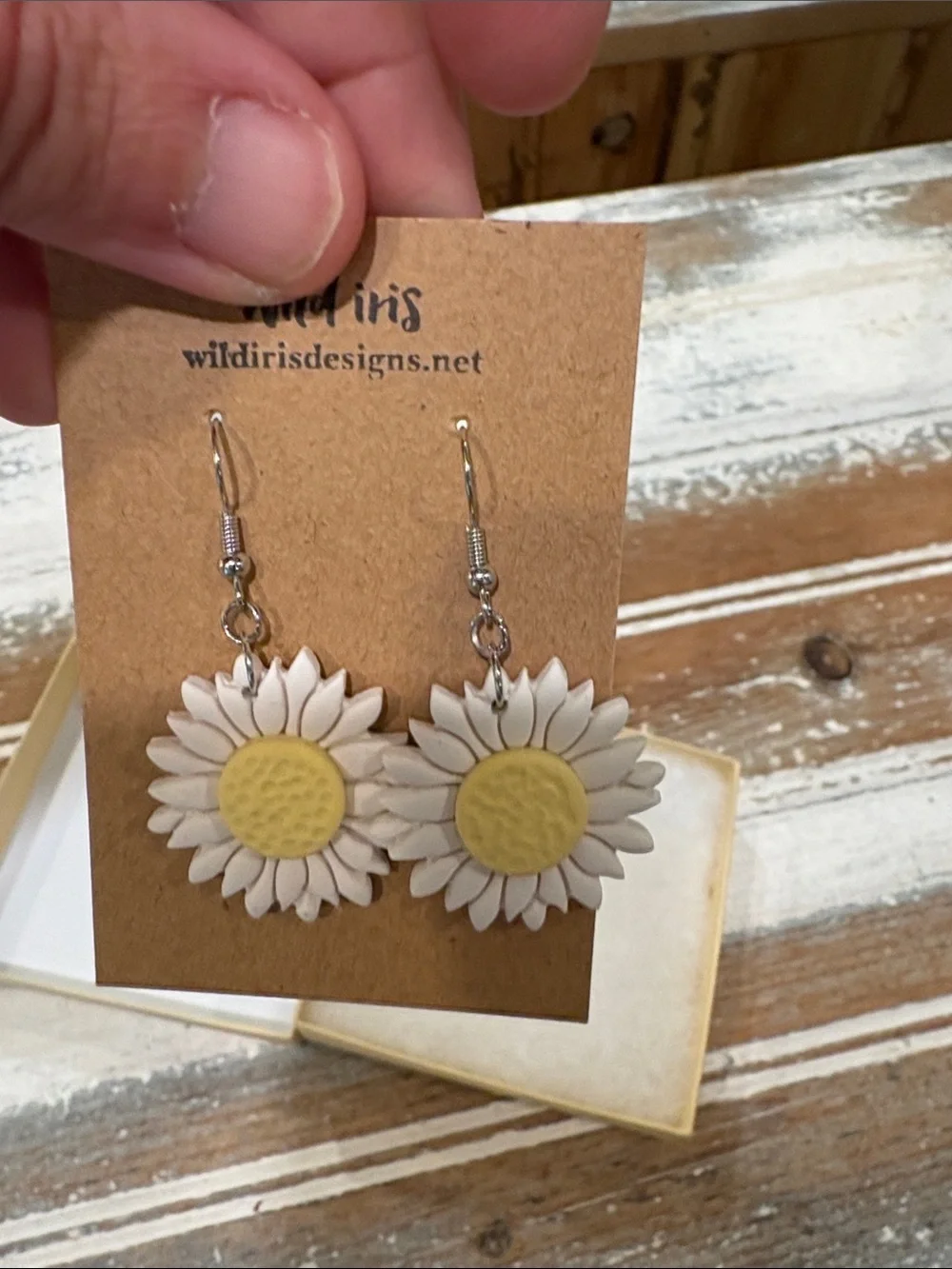 White and Yellow Daisy Drop Earrings